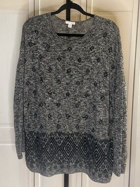 J. Jill Black and White Crewneck Knit Sweater